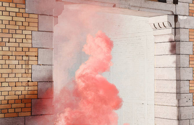 Colorful Smoke Emphasizing Industrial Buildings in Brussels