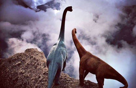 Toy Dinosaurs Staged into Dramatic Scenes & Landscapes