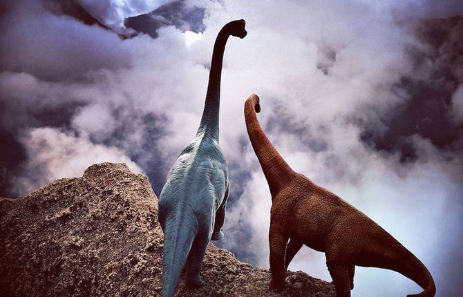 Toy Dinosaurs Staged into Dramatic Scenes & Landscapes