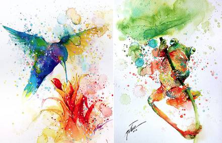 Colorful Splashed Watercolor Animals Paintings