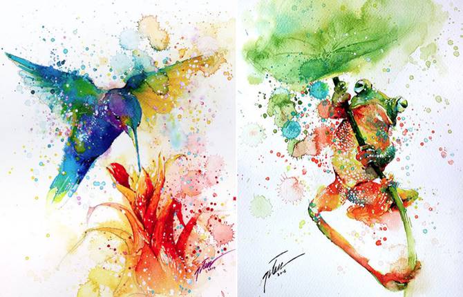 Colorful Splashed Watercolor Animals Paintings