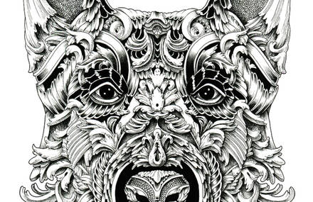 Stunning Ornate Dog Heads Drawings