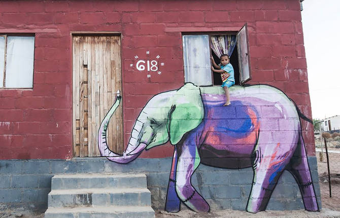 Playful & Positive Elephant Street-Art in South Africa