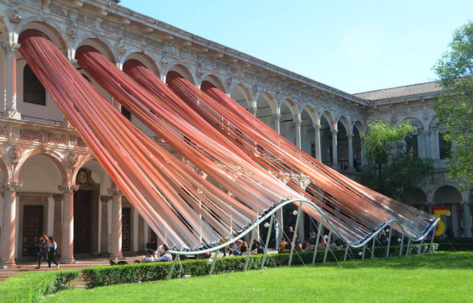 Flowing Building Installation Featuring Transluscent Strips