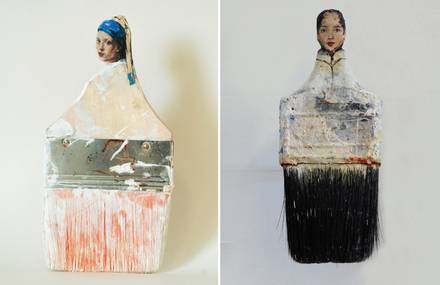 Old Paintbrushes Transformed into Famous Ladies