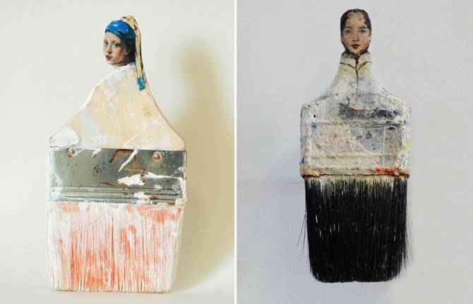 Old Paintbrushes Transformed into Famous Ladies