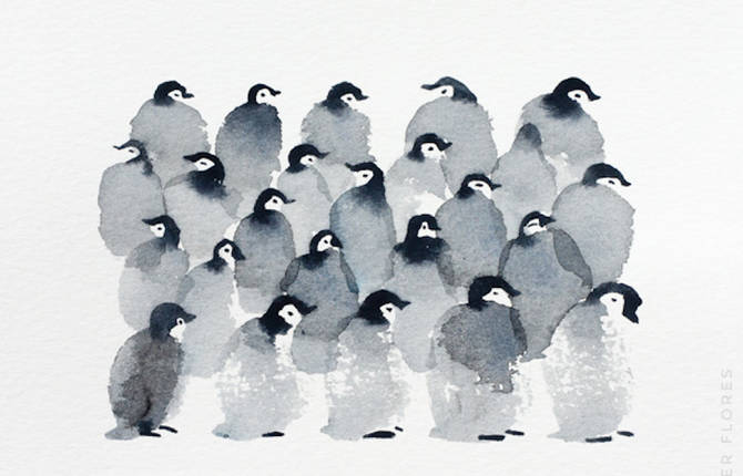 Cute Penguins Watercolor