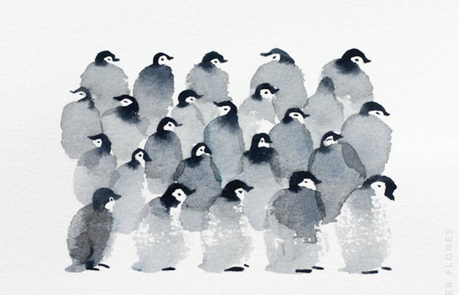 Cute Penguins Watercolor