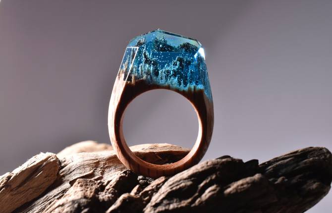 Wooden Rings with Magnificent Tiny Fantasy Landscapes