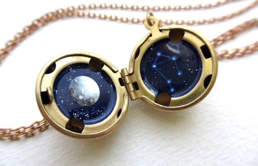 Miniature Astromony Oil Paintings in Rustic Lockets