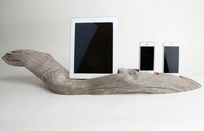 Docks for Smartphones and Tablets Made from Real Tree Pieces