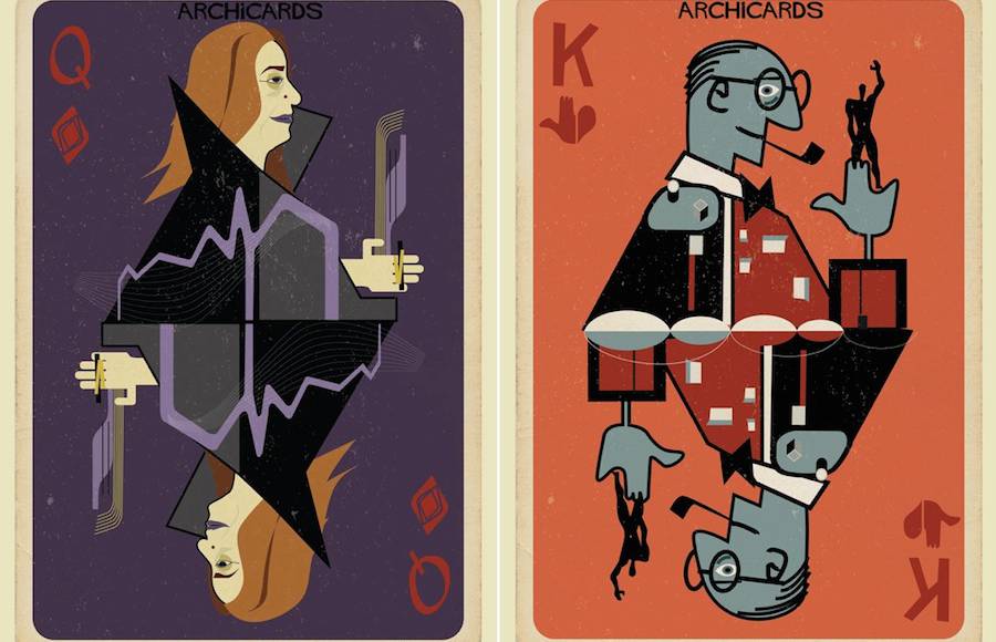 Illustrated Cards of Architects Portraits