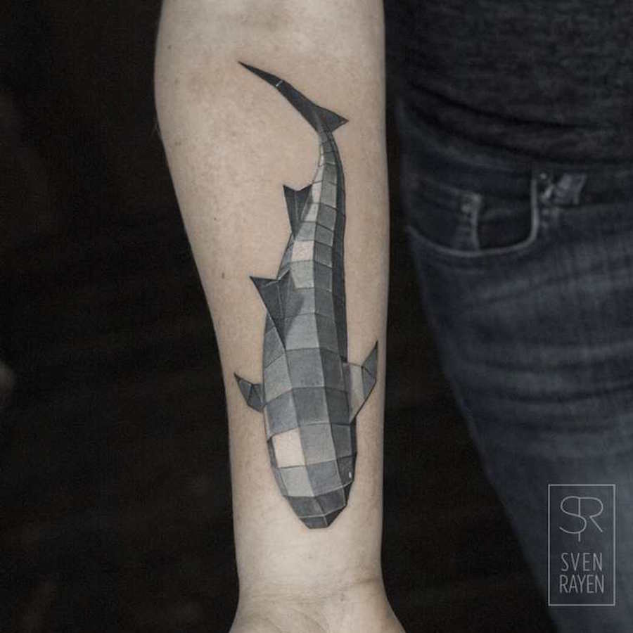 Geometric Wildlife Black and White Tattoos12