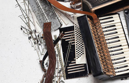 Giant Portrait Made with Real Accordions