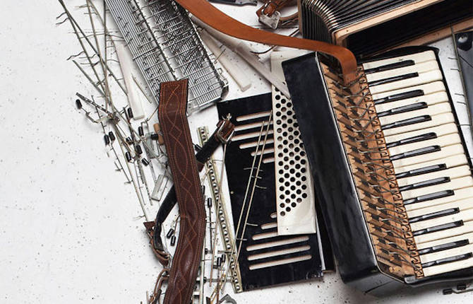 Giant Portrait Made with Real Accordions