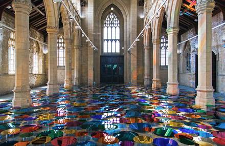 Colorful Mirror Installation on a Former Church Floor