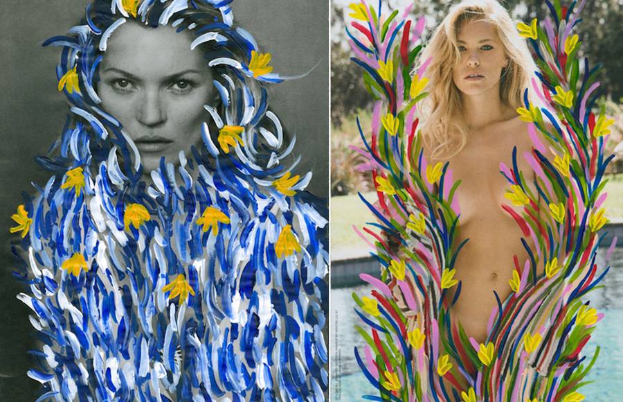 Fashion Magazines Portraits Filled by Painted Floral Patterns