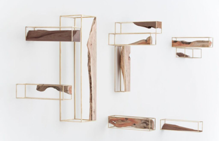 Architectural Pieces of Raw Wood Installation