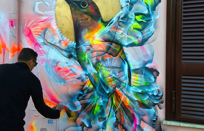 Birds Street Art Drawn on Walls with Spray Paint