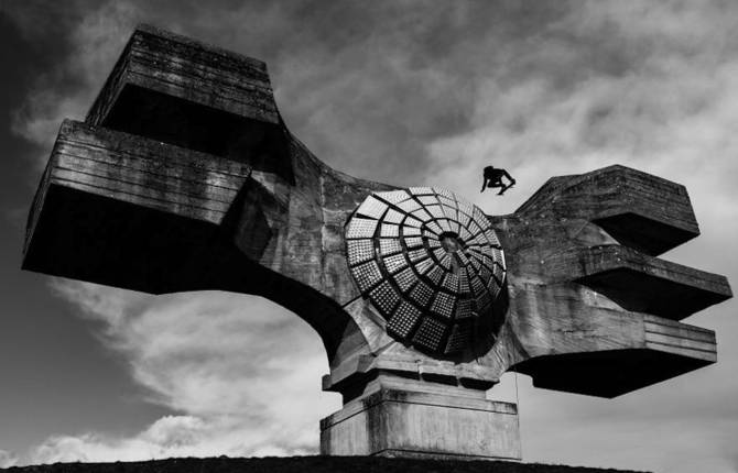 Skateboarding On A Giant Yugoslav Monument