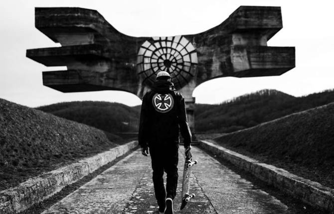 Skateboarding On A Giant Yugoslav Monument