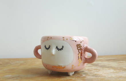 Cute Sleepy Ceramic Cups and Planters