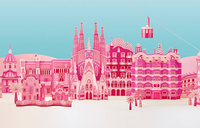 Craft Paper Cityscapes of Barcelona