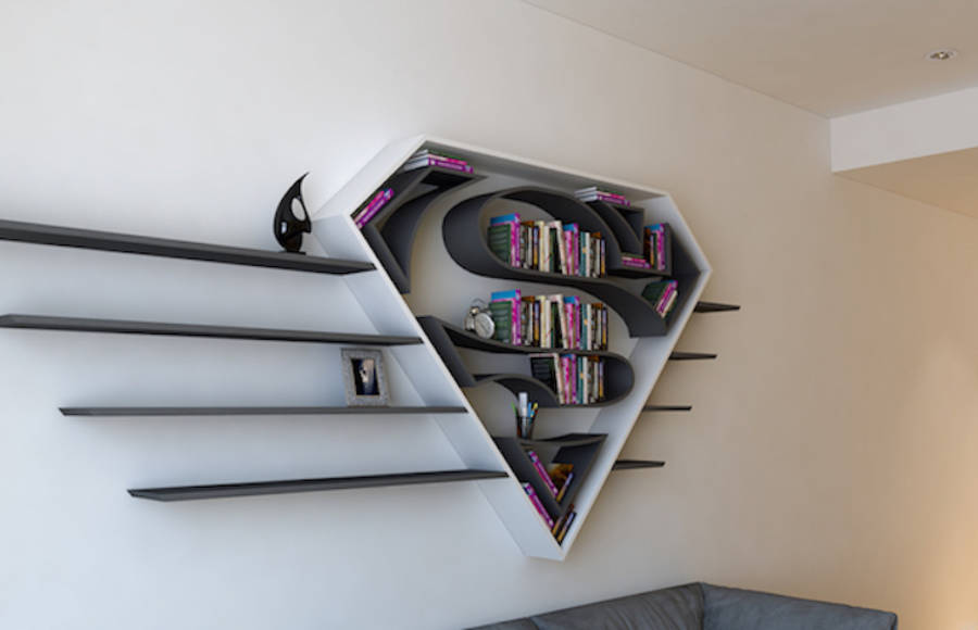 Funny Bookshelves with Superheroes Logos