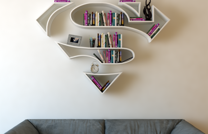 Funny Bookshelves with Superheroes Logos