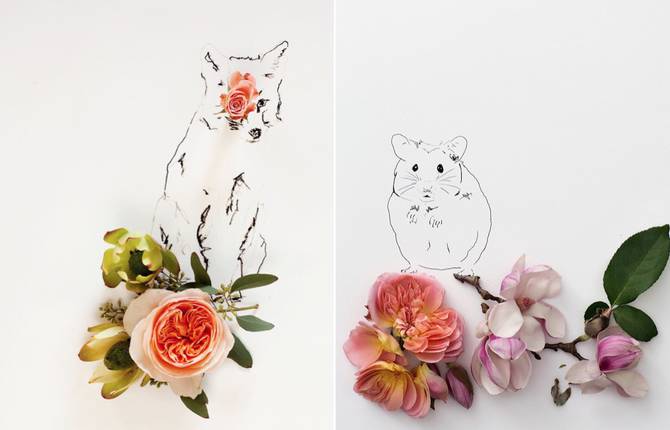 Poetic Illustrations of Animals Featuring Flowers