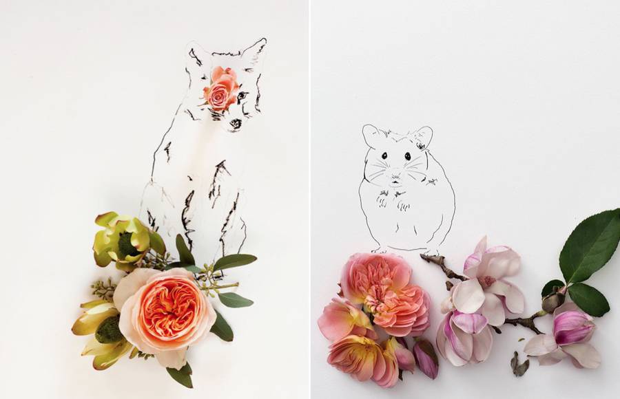 Poetic Illustrations of Animals Featuring Flowers