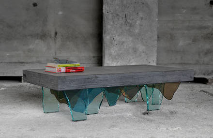 Strong Table made from Concrete and Bits of Glass