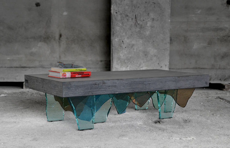 Strong Table made from Concrete and Bits of Glass