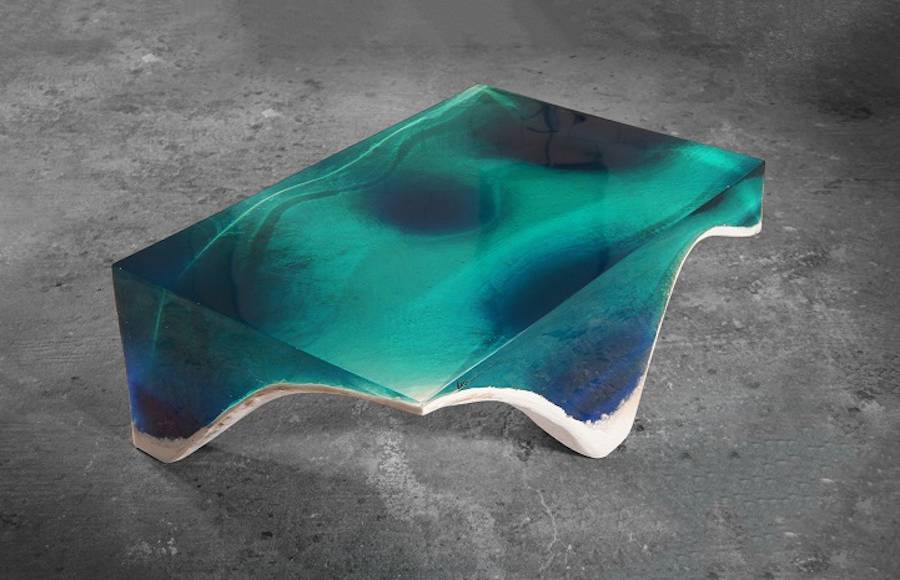 Layered Marble & Acrylic Glass Table Showing the Depth of the Ocean