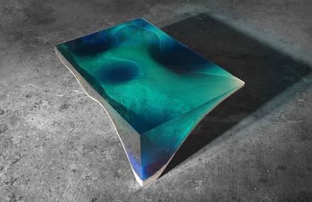Layered Marble & Acrylic Glass Table Showing the Depth of the Ocean