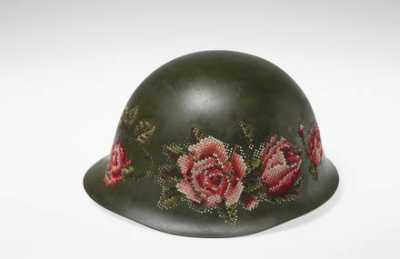 Floral Elements Embroidered on Old Soldiers Helmets