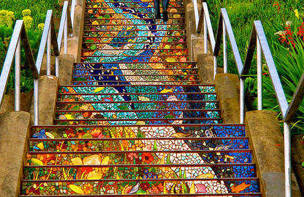 Tiled Steps in San Francisco that Reflect the Moonlight