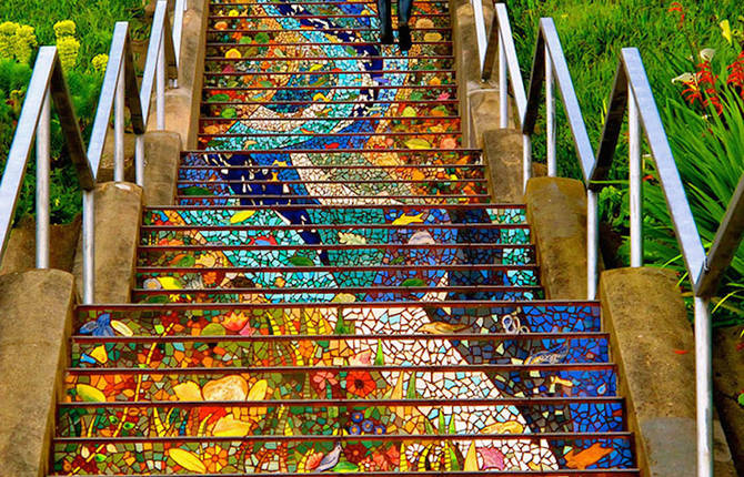 Tiled Steps in San Francisco that Reflect the Moonlight