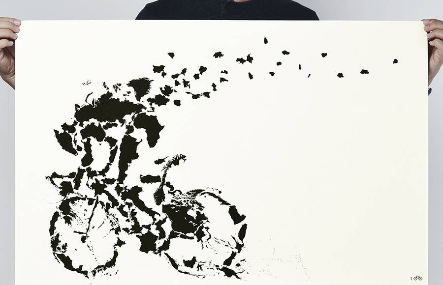 Turning a World Map into a Clever Print of Cyclist Silhouette