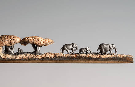 Accurate Pencil Sculptures of an Elephant Family