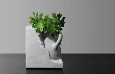 Vases Collection Carved into a Marble Block