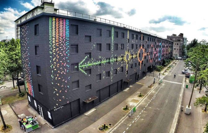 Mind-Blowing Mural Made with Origami Birds in Paris