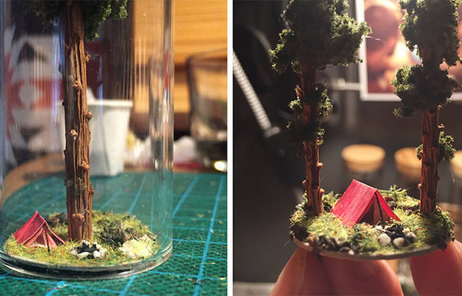 Miniature Suspended Houses in Test Tubes