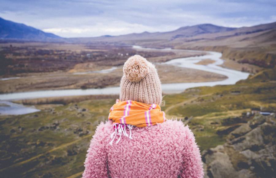 Portraits of Woman from the Back in Georgia Landscapes