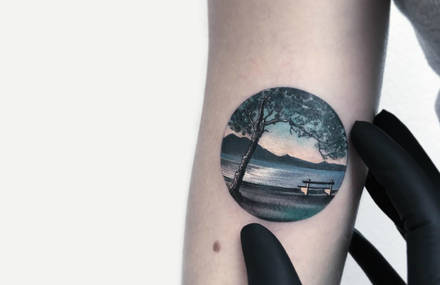 Miniature Circular Tattoos Sceneries