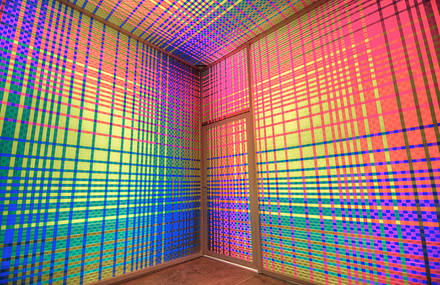 Immersive Vibrant Rainbow Cube Installation