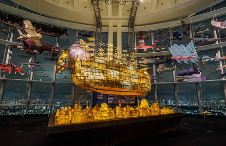 Giant Illuminated “Castle in the Sky” Ship for Studio Ghibli Exhibition in Tokyo