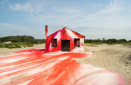 Red Colorized Abandoned Aquatics Building in Rockaway