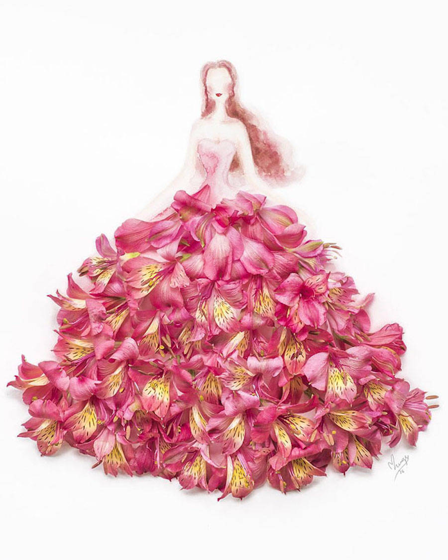 A beautiful dress created by two different coloured petals  Fashion  illustration sketches dresses Dress sketches Red colour dress