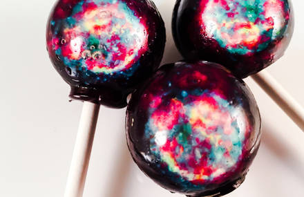 Transparent Lollipops Containing Galaxies and Famous Paintings